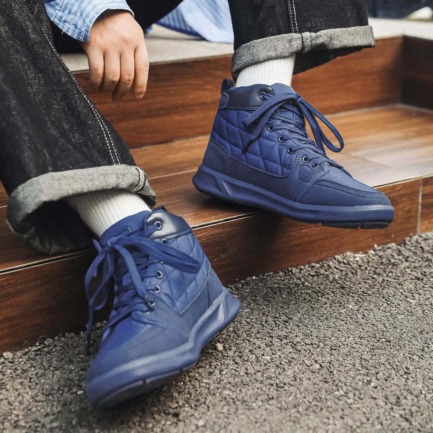 High-Top Mens Casual Shoes - Genuine Microfiber Suede Boots with Side Zipper, Lightweight Flexible Sole, Well-Cushioned Breathable and Removable Insoles