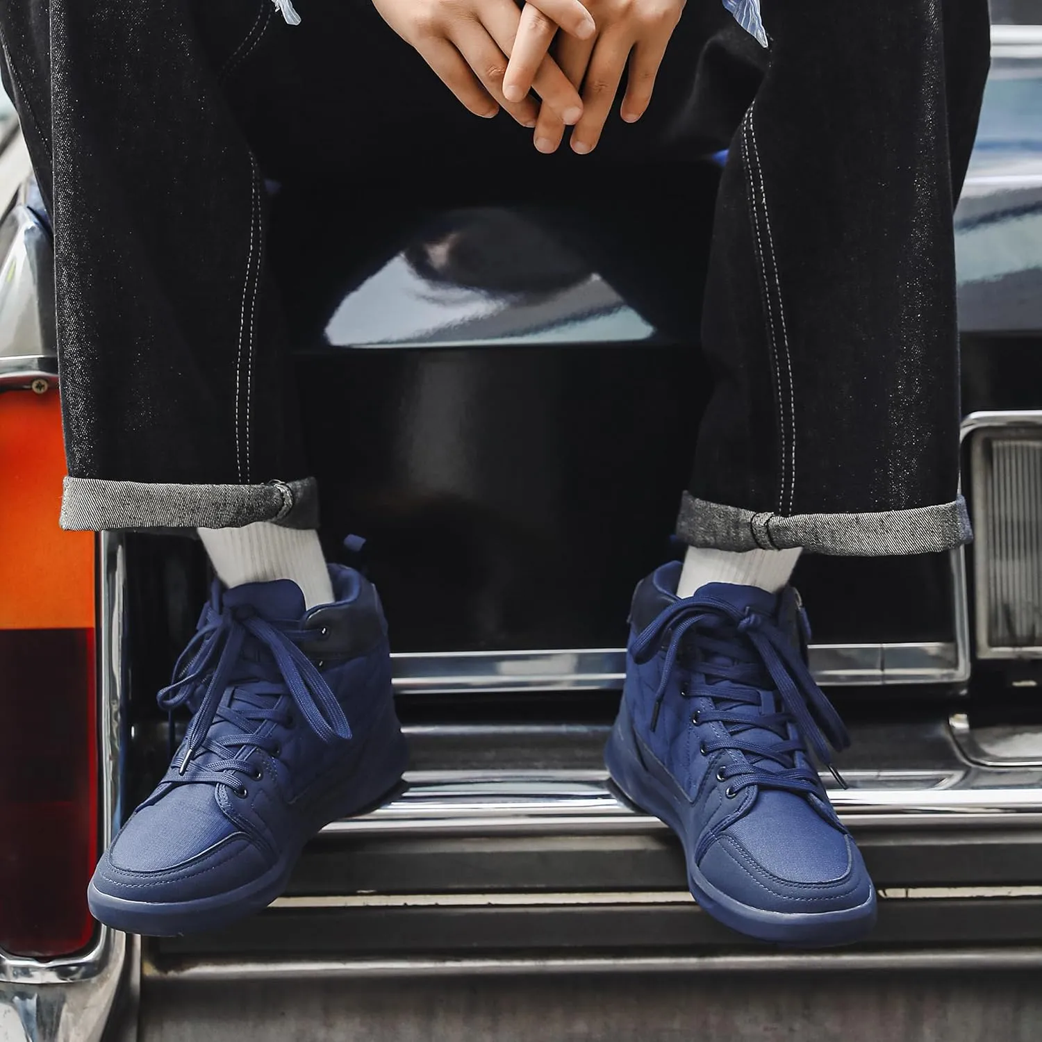 High-Top Mens Casual Shoes - Genuine Microfiber Suede Boots with Side Zipper, Lightweight Flexible Sole, Well-Cushioned Breathable and Removable Insoles