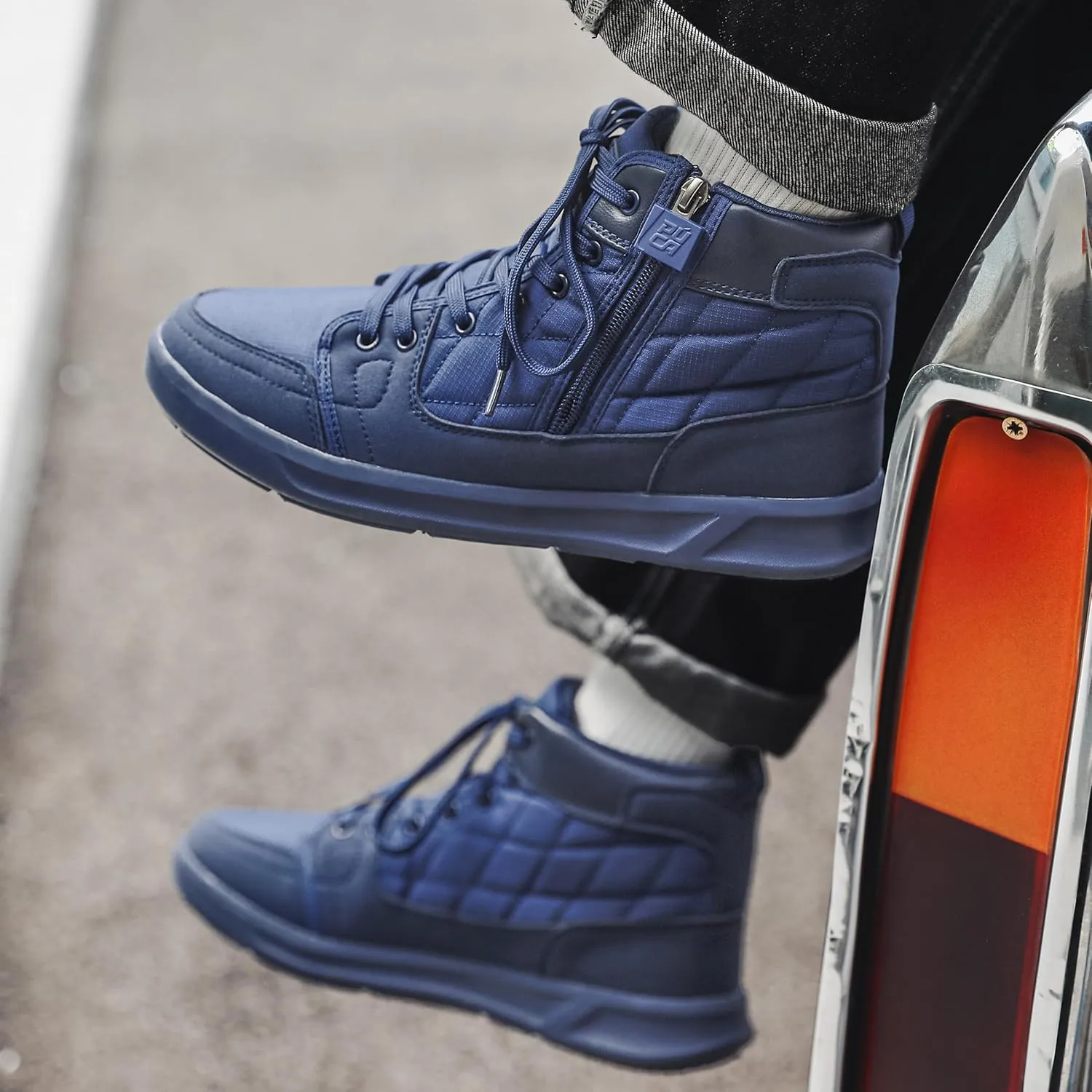 High-Top Mens Casual Shoes - Genuine Microfiber Suede Boots with Side Zipper, Lightweight Flexible Sole, Well-Cushioned Breathable and Removable Insoles