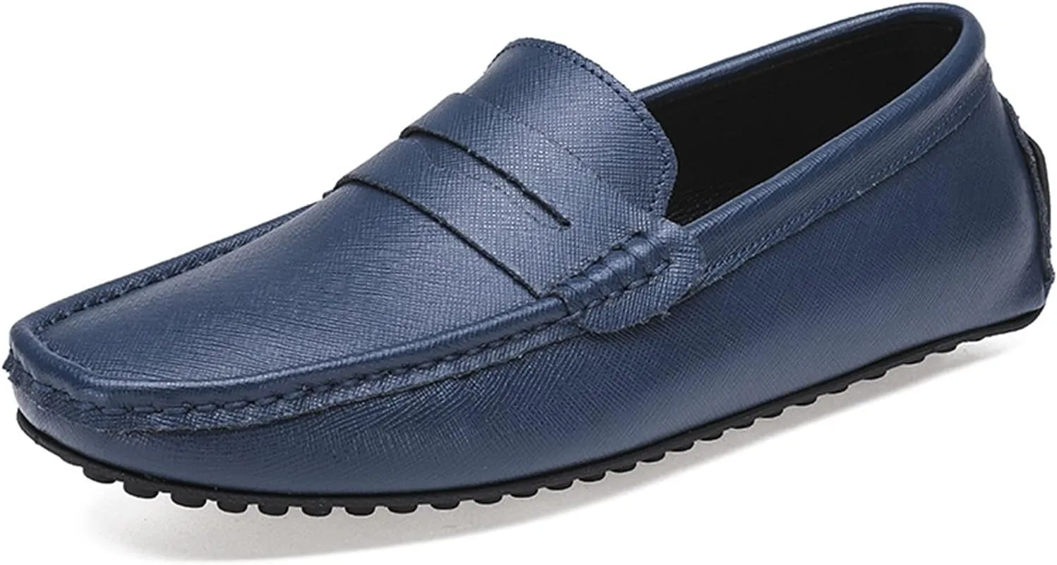HOOENG Smoking Loafer for Men Genuine Leather Stitching Details Penny Loafer Flexible Resistant Soft Driving Slip on