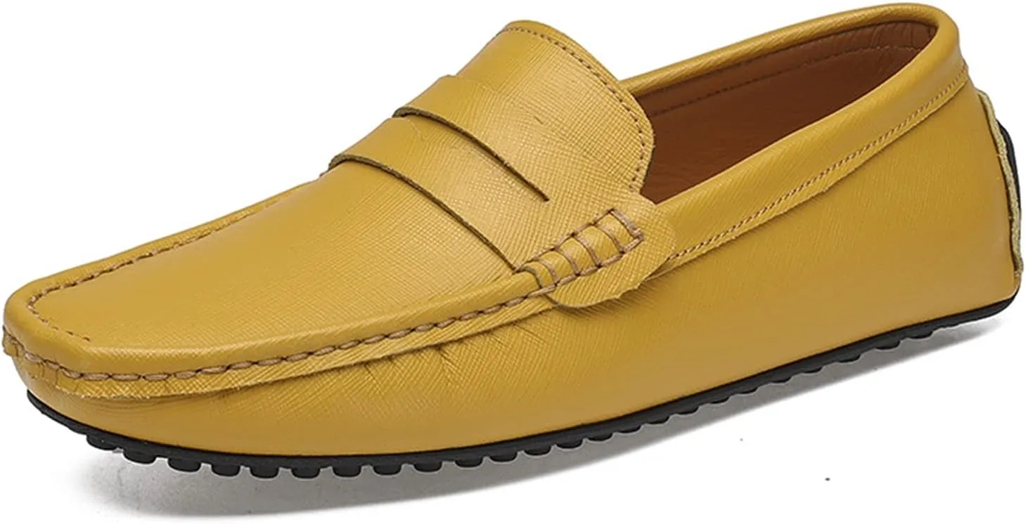 HOOENG Smoking Loafer for Men Genuine Leather Stitching Details Penny Loafer Flexible Resistant Soft Driving Slip on
