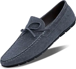 HOOENG Smoking Loafer for Men Suede Bow-Knot Tassel Stitching Flexible Moccasins Shoes Resistant Flexible Flat Heel Outdoor Slip On (Color : Gray, Size : 8)