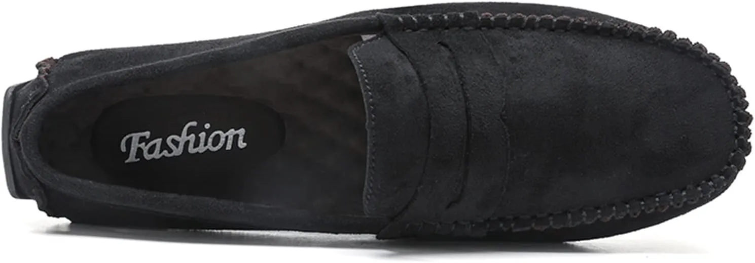 HOOENG Smoking Loafer for Men Suede Vamp Penny Loafer Stitching Details Round Toe Resistant Flexible Anti-Slip Outdoor Slip on