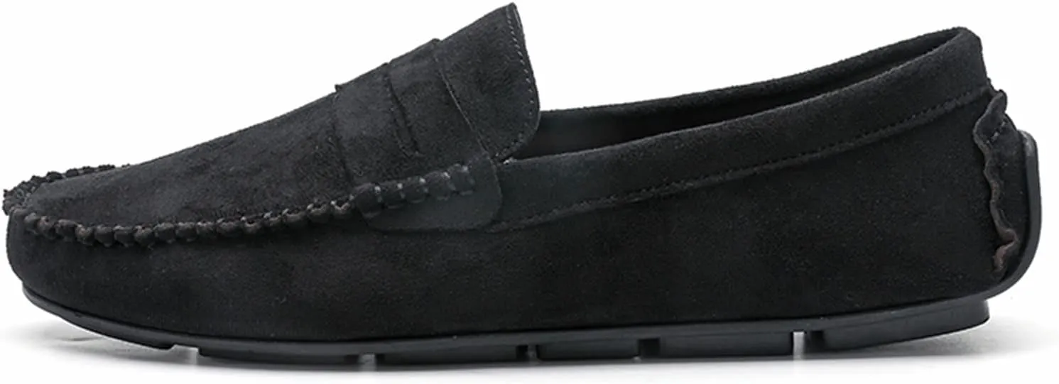 HOOENG Smoking Loafer for Men Suede Vamp Penny Loafer Stitching Details Round Toe Resistant Flexible Anti-Slip Outdoor Slip on