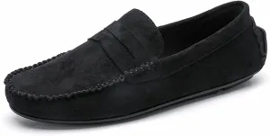 HOOENG Smoking Loafer for Men Suede Vamp Penny Loafer Stitching Details Round Toe Resistant Flexible Anti-Slip Outdoor Slip on
