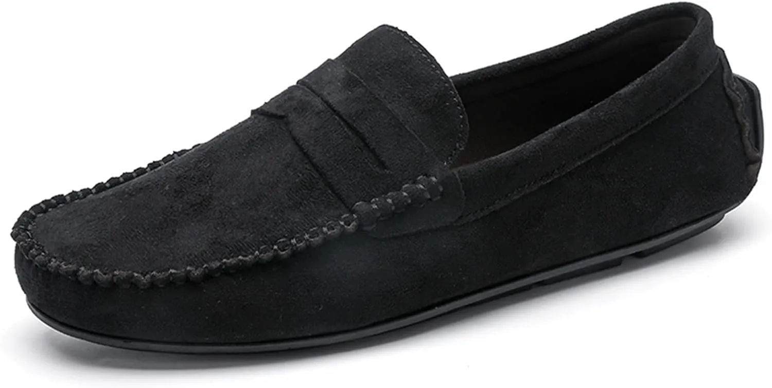 HOOENG Smoking Loafer for Men Suede Vamp Penny Loafer Stitching Details Round Toe Resistant Flexible Anti-Slip Outdoor Slip on