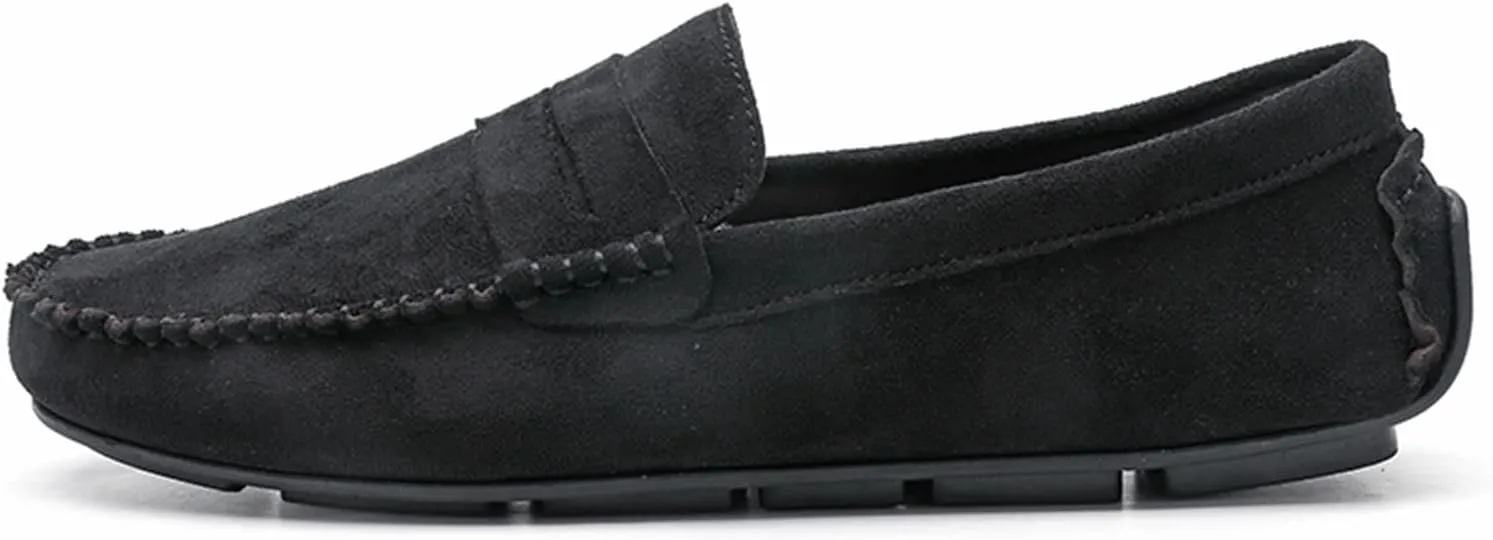 HOOENG Smoking Loafer for Men Suede Vamp Penny Loafer Stitching Details Round Toe Resistant Flexible Anti-Slip Outdoor Slip on