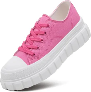 HYPOCRUTE Platform Sneakers for Women Low Top Canvas Shoes Womens Lace Up Platform Shoes Casual Walking Shoes for Women