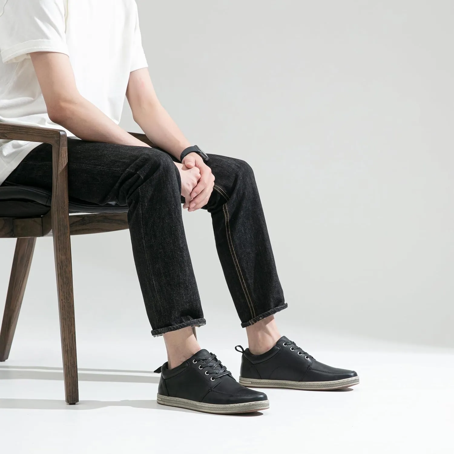 Jousen Men's Leather Fashion Sneakers Retro Dress Business Casual Shoes for Men