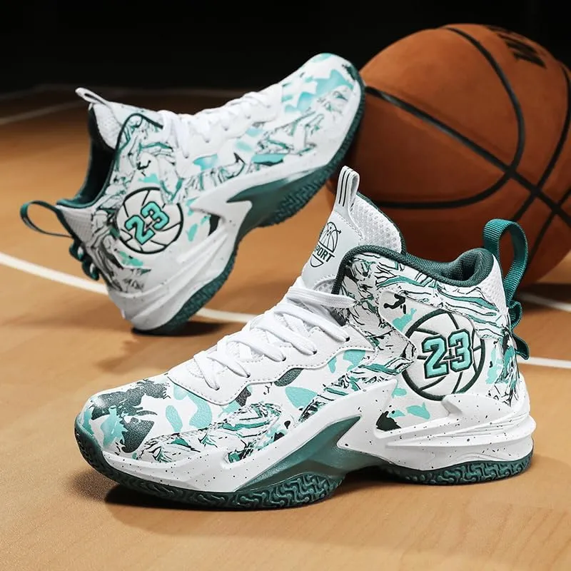 Kids Basketball Shoes, Leather Trendy Casual Sports Basketball Shoes Breathable Comfortable Boys Sneakers for Big Kids…