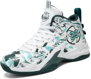 Kids Basketball Shoes, Leather Trendy Casual Sports Basketball Shoes Breathable Comfortable Boys Sneakers for Big Kids…