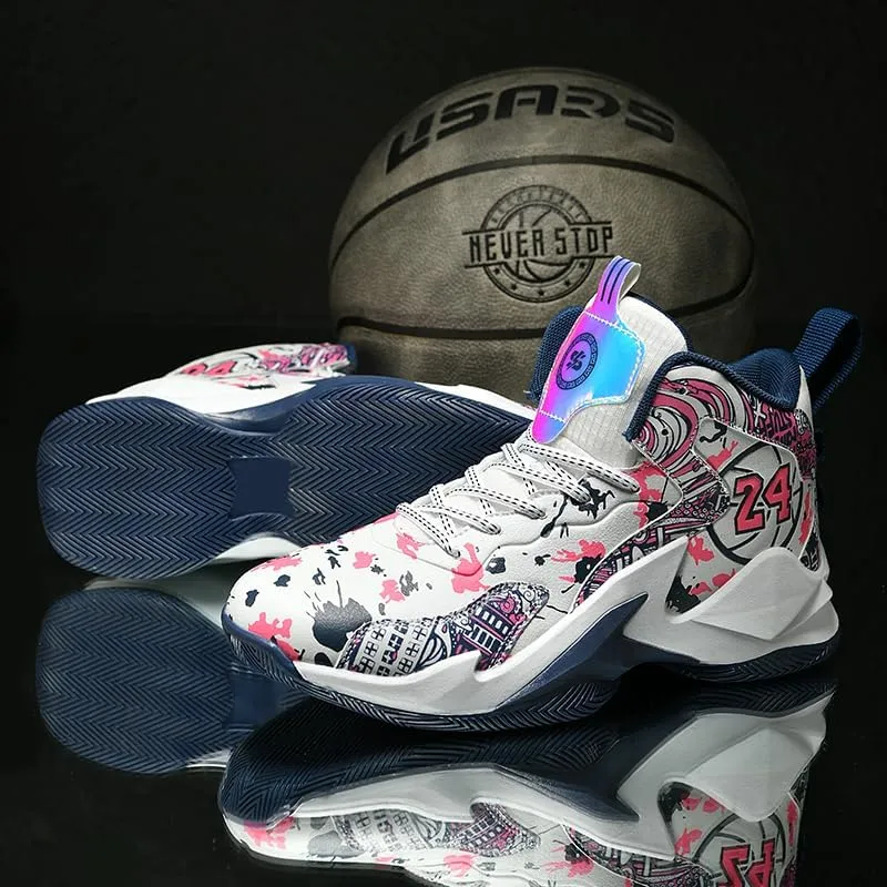Kids Basketball Shoes, Leather Trendy Casual Sports Basketball Shoes Breathable Comfortable Boys Sneakers for Big Kids…