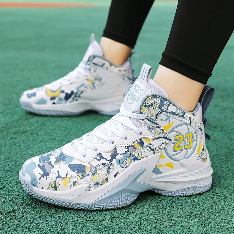Kids Basketball Shoes, Leather Trendy Casual Sports Basketball Shoes Breathable Comfortable Boys Sneakers for Big Kids…
