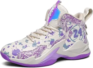 Kids Basketball Shoes, Leather Trendy Casual Sports Basketball Shoes Breathable Comfortable Boys Sneakers for Big Kids…