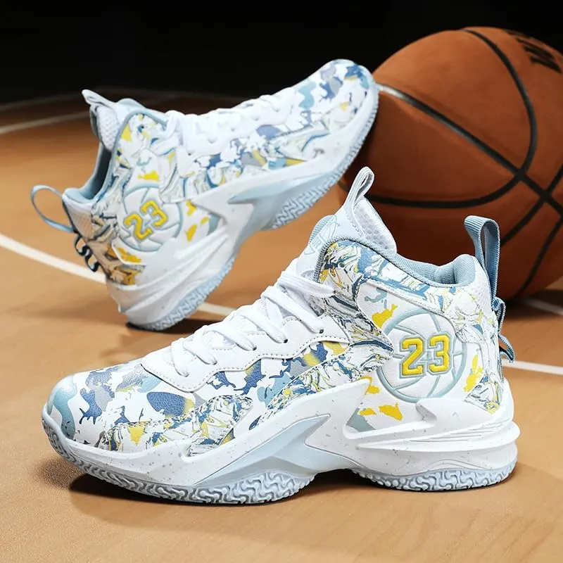 Kids Basketball Shoes, Leather Trendy Casual Sports Basketball Shoes Breathable Comfortable Boys Sneakers for Big Kids…