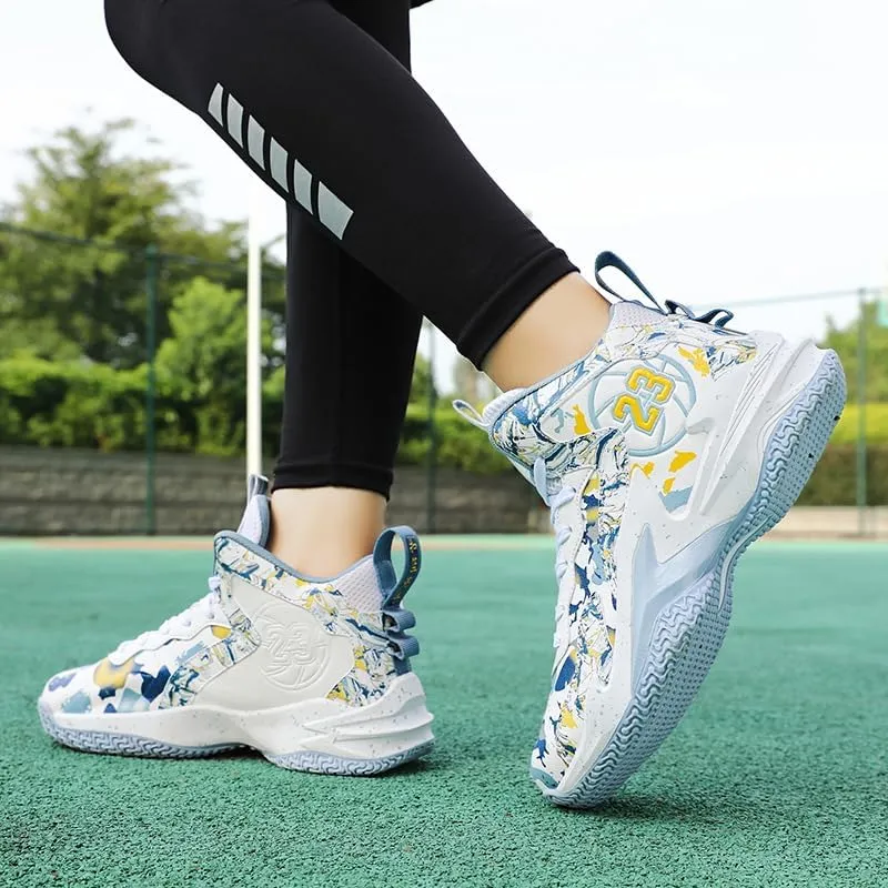 Kids Basketball Shoes, Leather Trendy Casual Sports Basketball Shoes Breathable Comfortable Boys Sneakers for Big Kids…