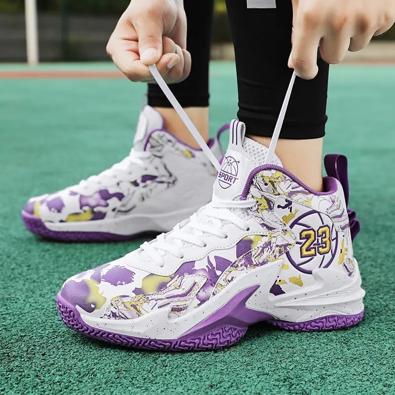 Kids Basketball Shoes, Leather Trendy Casual Sports Basketball Shoes Breathable Comfortable Boys Sneakers for Big Kids…