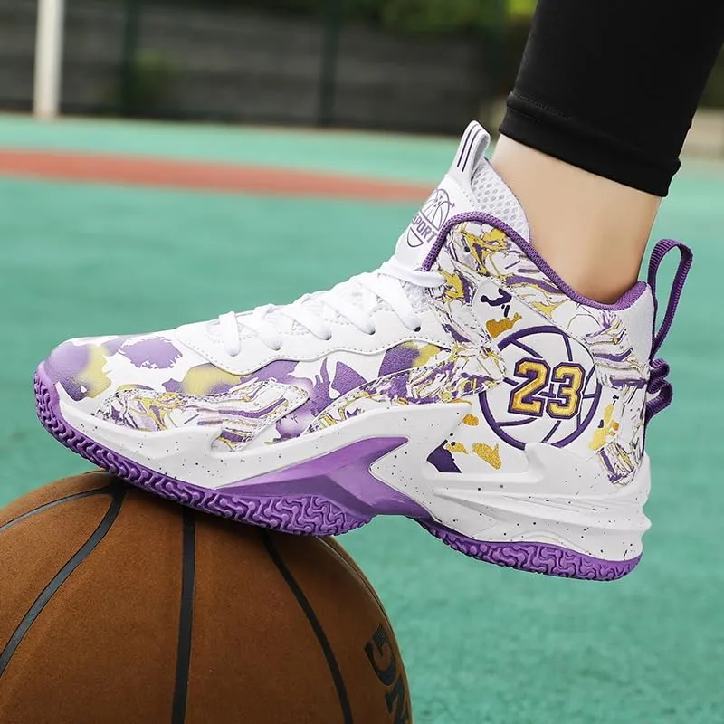 Kids Basketball Shoes, Leather Trendy Casual Sports Basketball Shoes Breathable Comfortable Boys Sneakers for Big Kids…