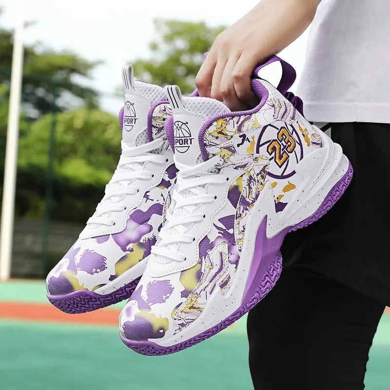 Kids Basketball Shoes, Leather Trendy Casual Sports Basketball Shoes Breathable Comfortable Boys Sneakers for Big Kids…