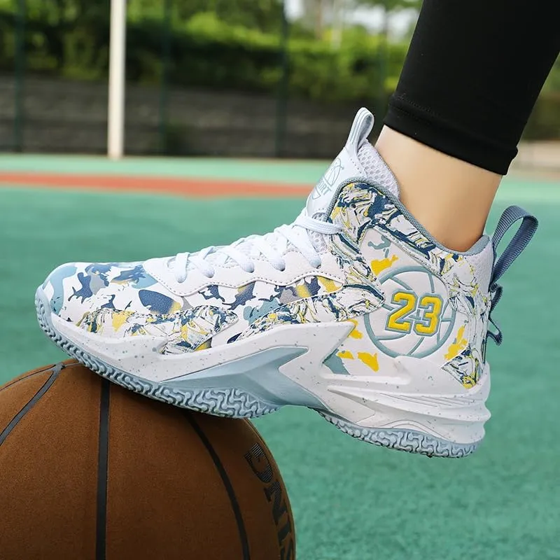 Kids Basketball Shoes, Leather Trendy Casual Sports Basketball Shoes Breathable Comfortable Boys Sneakers for Big Kids…