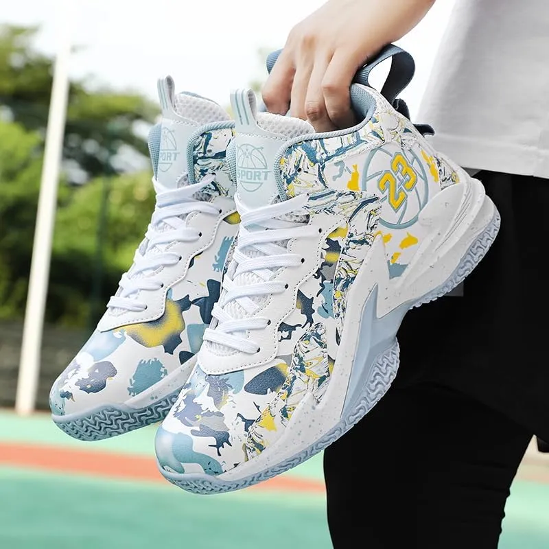 Kids Basketball Shoes, Leather Trendy Casual Sports Basketball Shoes Breathable Comfortable Boys Sneakers for Big Kids…