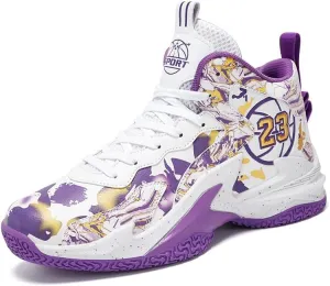 Kids Basketball Shoes, Leather Trendy Casual Sports Basketball Shoes Breathable Comfortable Boys Sneakers for Big Kids…