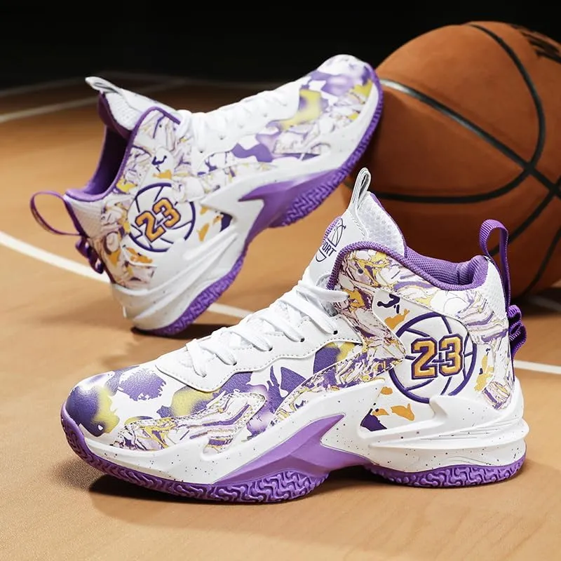 Kids Basketball Shoes, Leather Trendy Casual Sports Basketball Shoes Breathable Comfortable Boys Sneakers for Big Kids…