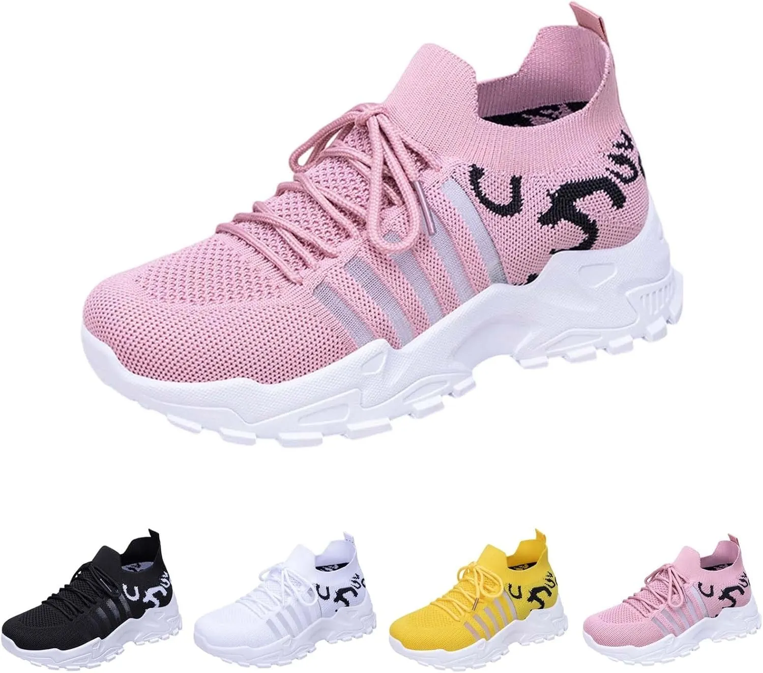 Ladies Mesh Orthopedic Sneakers Breathable Lace-up Walking Running Shoes Comfortable Tennis Shoes Non Slip Lightweight Cute Womens Thick Sole Sneaker