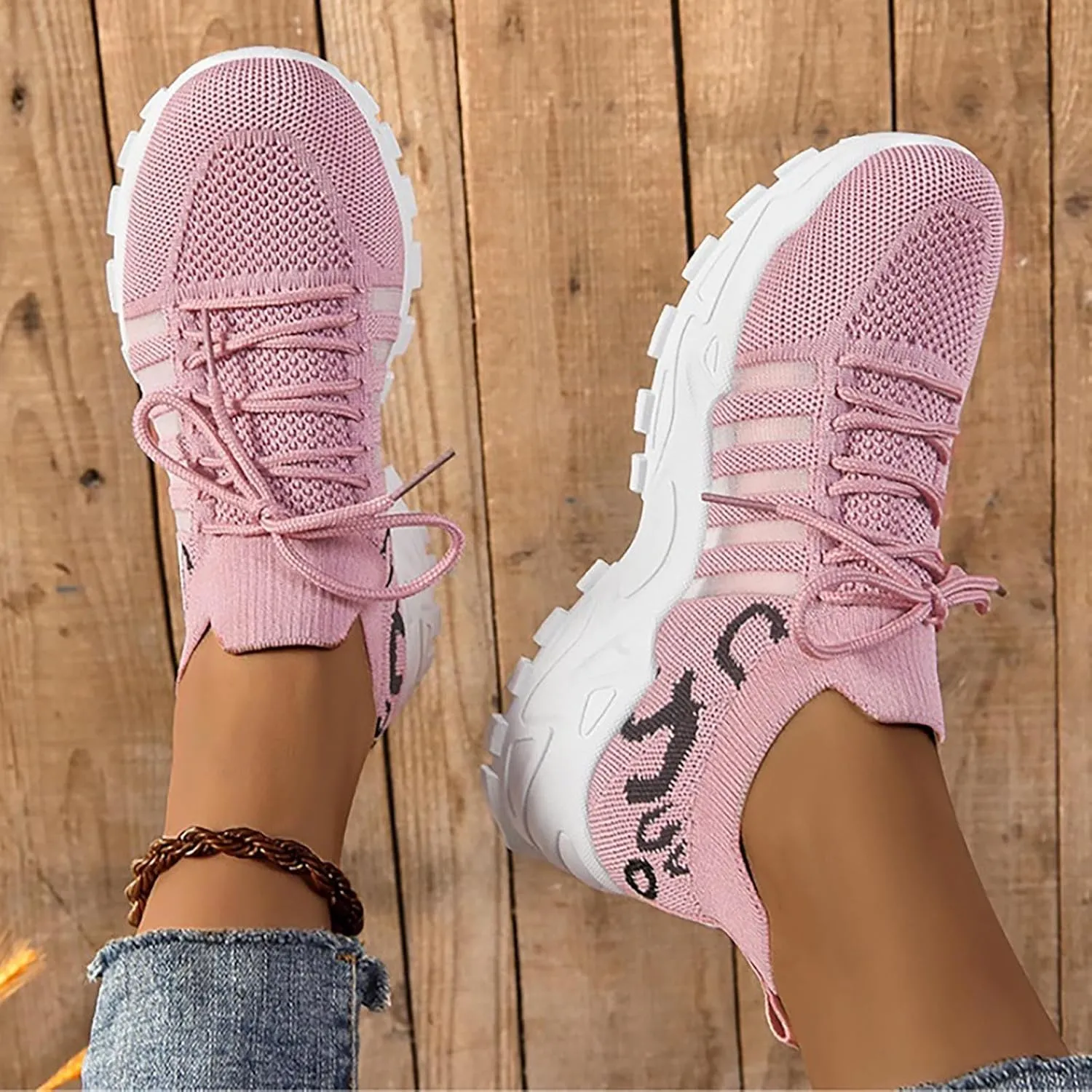 Ladies Mesh Orthopedic Sneakers Breathable Lace-up Walking Running Shoes Comfortable Tennis Shoes Non Slip Lightweight Cute Womens Thick Sole Sneaker