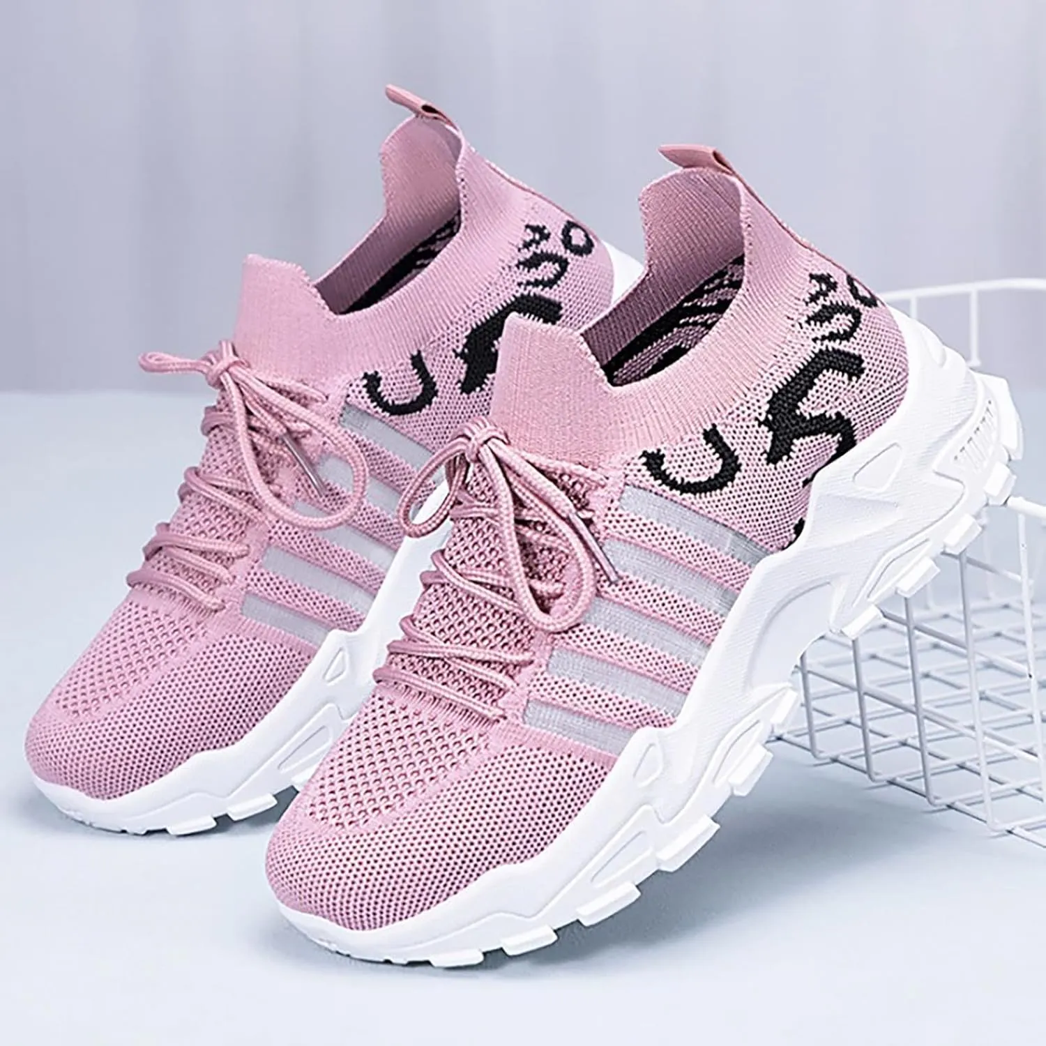 Ladies Mesh Orthopedic Sneakers Breathable Lace-up Walking Running Shoes Comfortable Tennis Shoes Non Slip Lightweight Cute Womens Thick Sole Sneaker