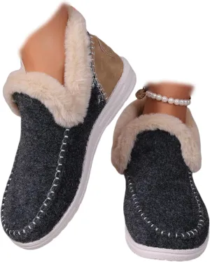 Ladmiple Booties For Women 2024 Warm Fur Lined Winter Snow Ankle Boots Outdoor Short Booties Fashion Slip On Loafers Shoes
