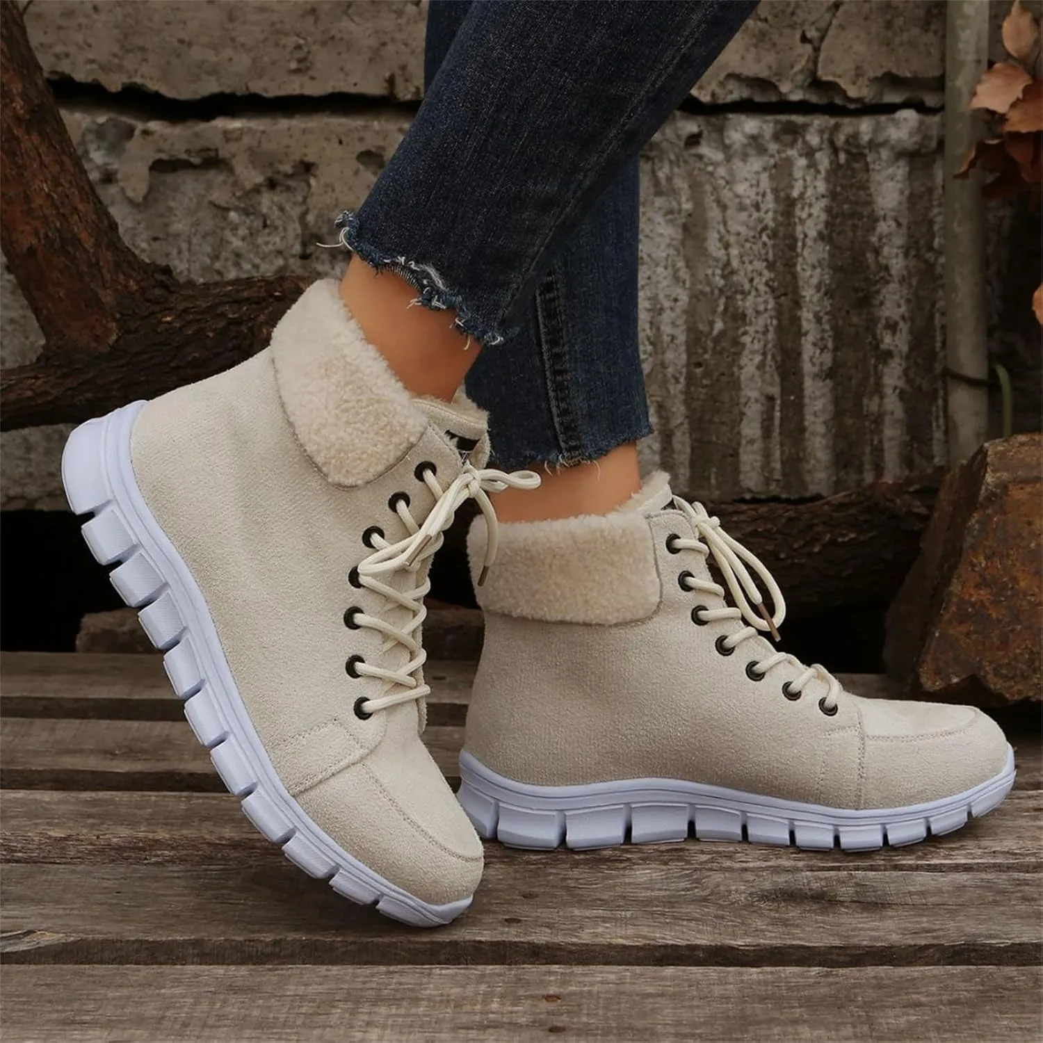Ladmiple Boots For Women 2024 Ankle Booties Snow Boots Winter Warm Fur Lined Anti-Slip Outdoor Slip On Comfortable Warm Shoes