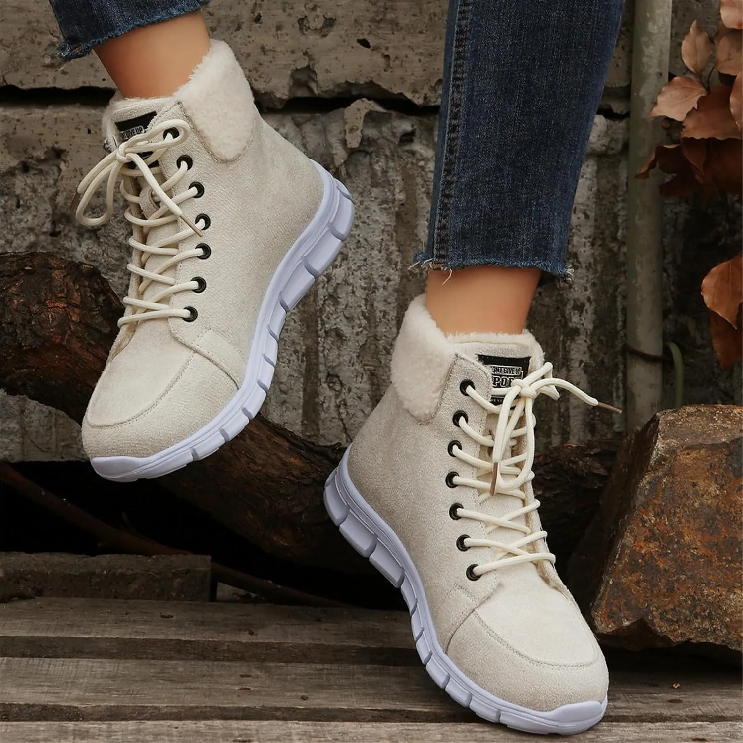 Ladmiple Boots For Women 2024 Ankle Booties Snow Boots Winter Warm Fur Lined Anti-Slip Outdoor Slip On Comfortable Warm Shoes