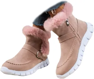 Ladmiple Boots For Women Ankle Booties Winter Slip On Warm Snow Boots Fashion Fur Lined Thickening Comfortable Loafers Shoes