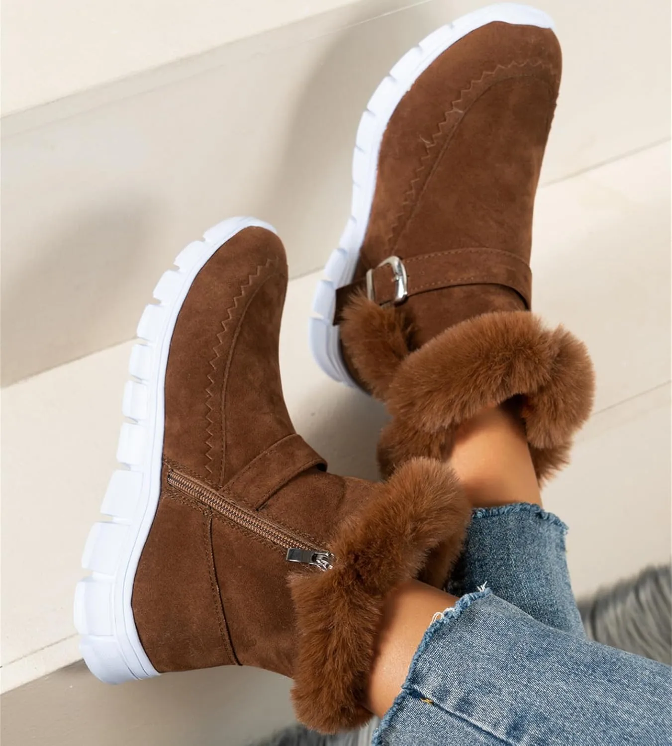 Ladmiple Boots For Women Ankle Booties Winter Snow Boots Slip on Warm Comfortable Outdoor Fur Lined Walking Loafers Shoes