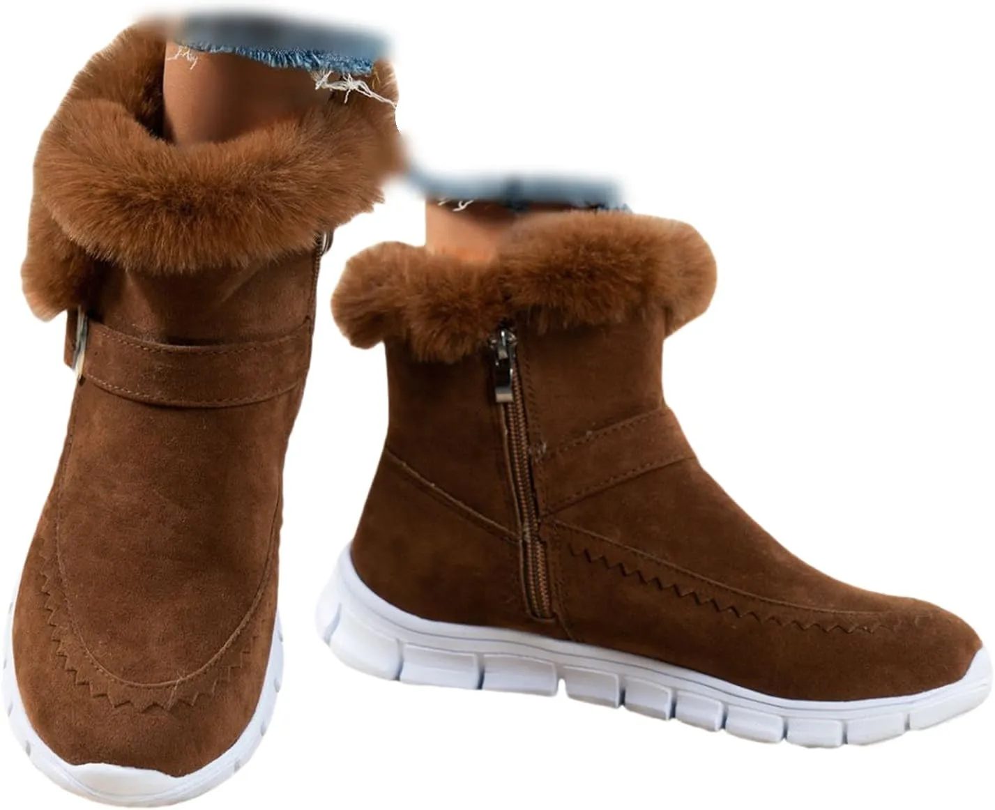 Ladmiple Boots For Women Ankle Booties Winter Snow Boots Slip on Warm Comfortable Outdoor Fur Lined Walking Loafers Shoes