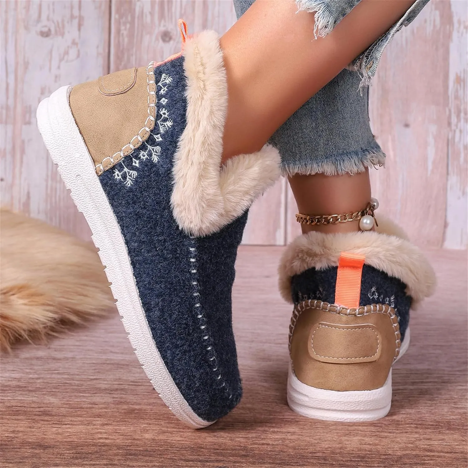 Ladmiple Boots For Women Ankle Booties Winter Snow Boots Warm Slip On Outdoor Fur Lined Comfortable Fashion Loafers Shoes