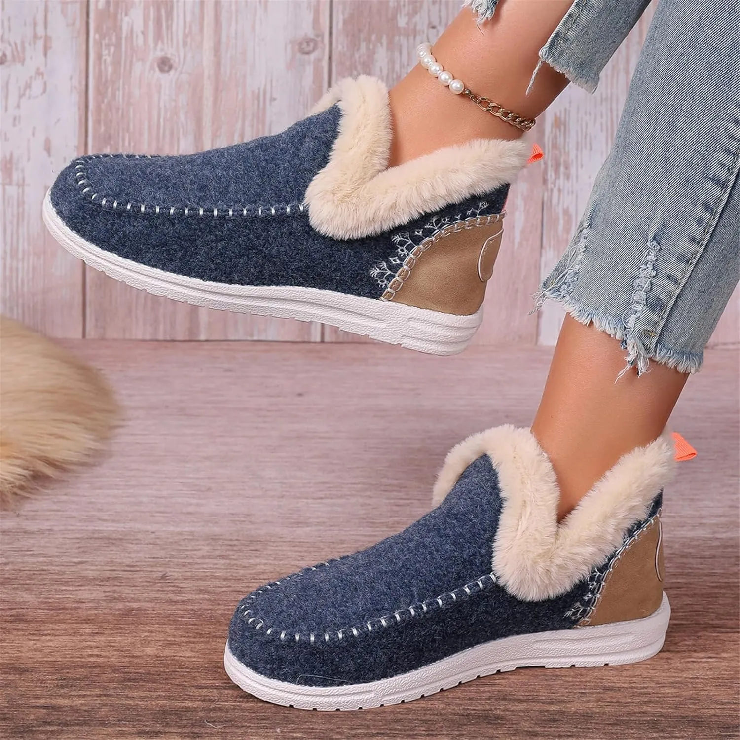 Ladmiple Boots For Women Ankle Booties Winter Snow Boots Warm Slip On Outdoor Fur Lined Comfortable Fashion Loafers Shoes