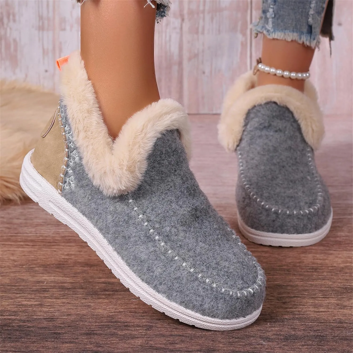 Ladmiple Boots For Women Ankle Booties Winter Snow Boots Warm Slip On Outdoor Fur Lined Comfortable Fashion Loafers Shoes