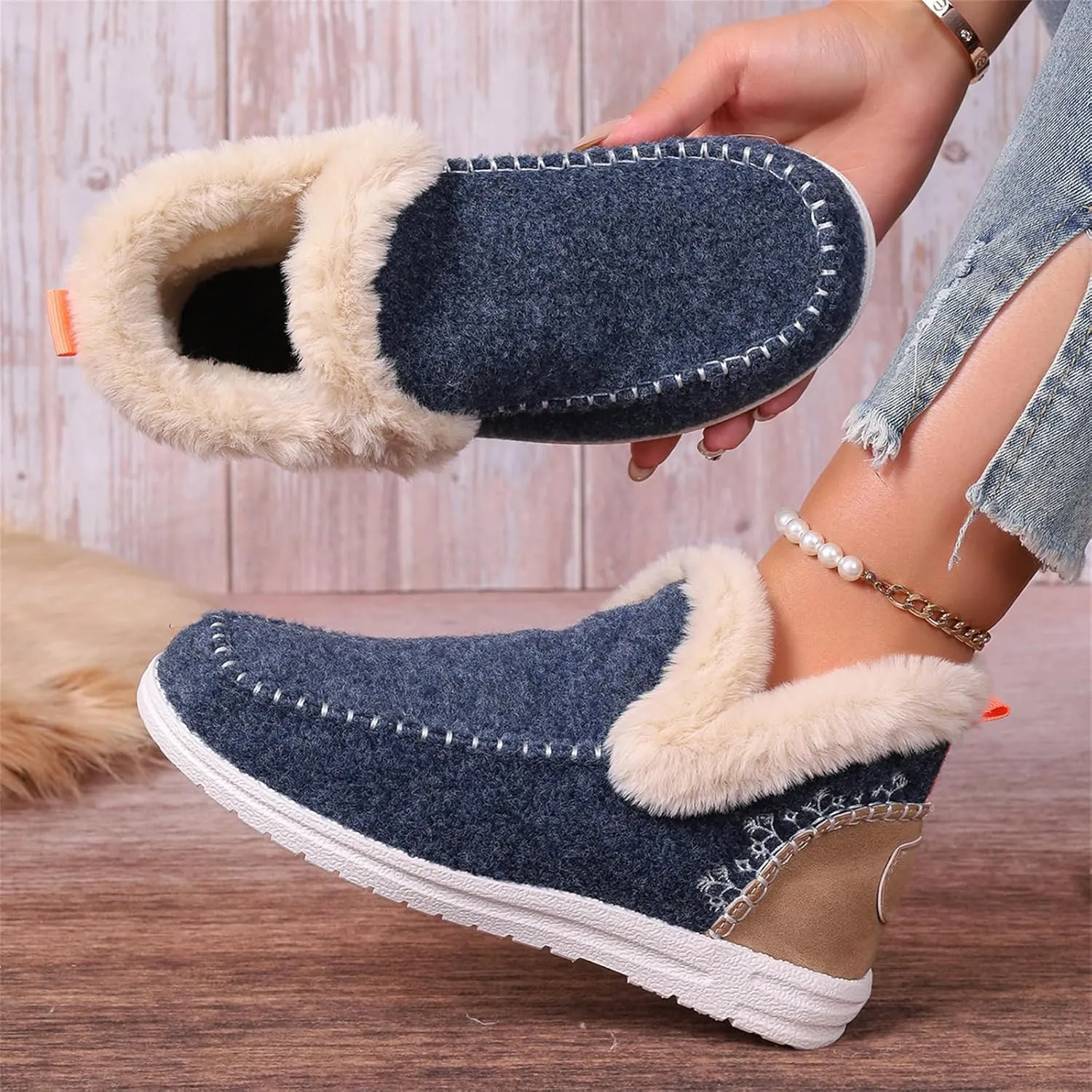 Ladmiple Boots For Women Ankle Booties Winter Snow Boots Warm Slip On Outdoor Fur Lined Comfortable Fashion Loafers Shoes