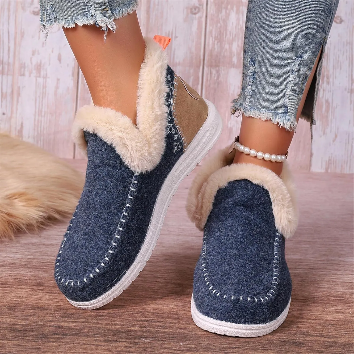 Ladmiple Boots For Women Ankle Booties Winter Snow Boots Warm Slip On Outdoor Fur Lined Comfortable Fashion Loafers Shoes