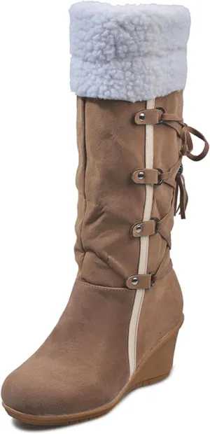 Ladmiple Snow Boots For Women Tall Mid Calf Warm Comfortable Slip On Outdoor Fur Lined Lining Thickening Winter Shoes