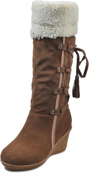 Ladmiple Snow Boots For Women Tall Mid Calf Warm Comfortable Slip On Outdoor Fur Lined Lining Thickening Winter Shoes