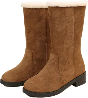 Ladmiple Snow Boots For Women Tall Mid Calf Winter Shoes with Fur Lined Warm Slip On Comfortable Anti Slip Outdoor Shoes