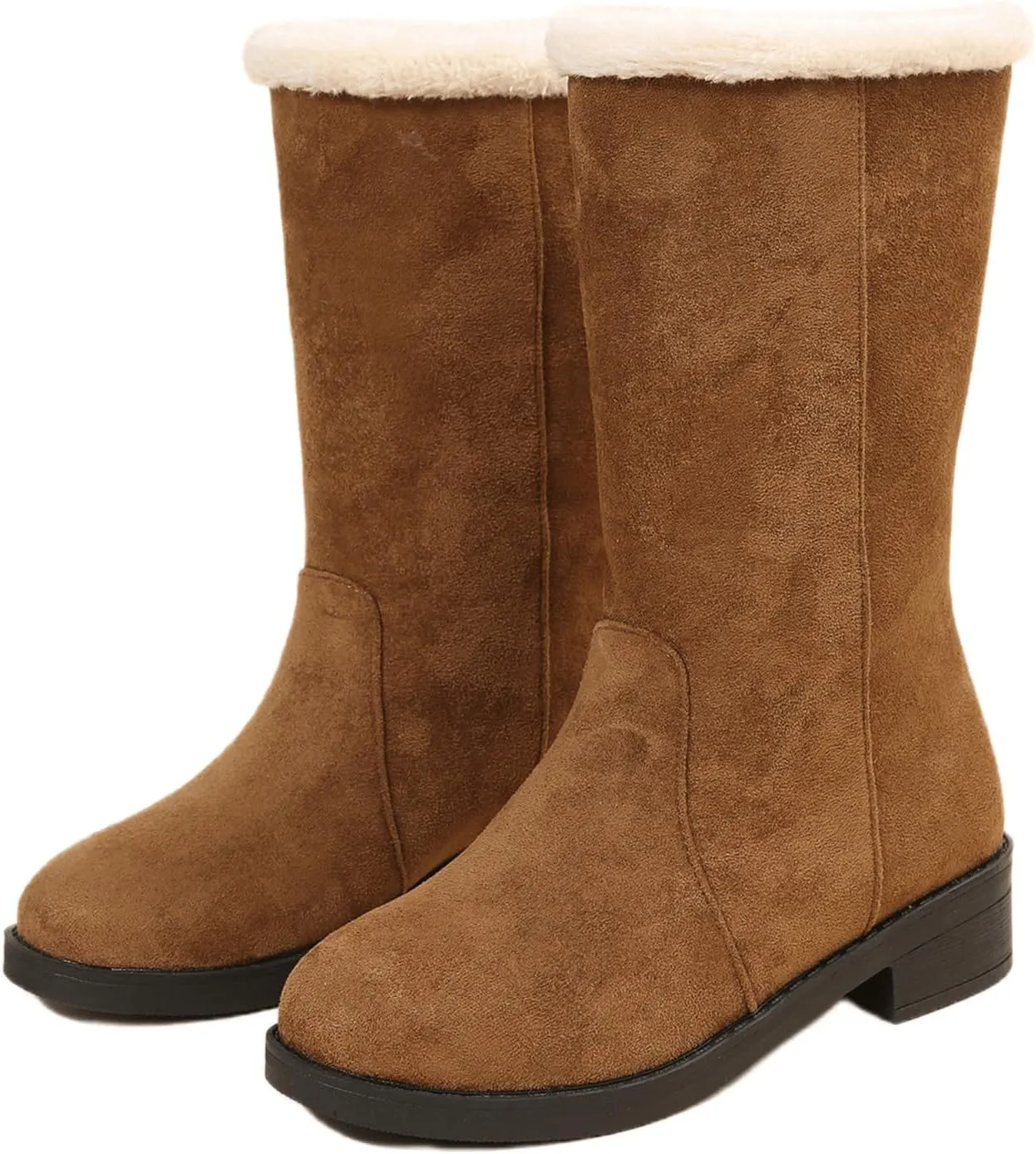 Ladmiple Snow Boots For Women Tall Mid Calf Winter Shoes with Fur Lined Warm Slip On Comfortable Anti Slip Outdoor Shoes