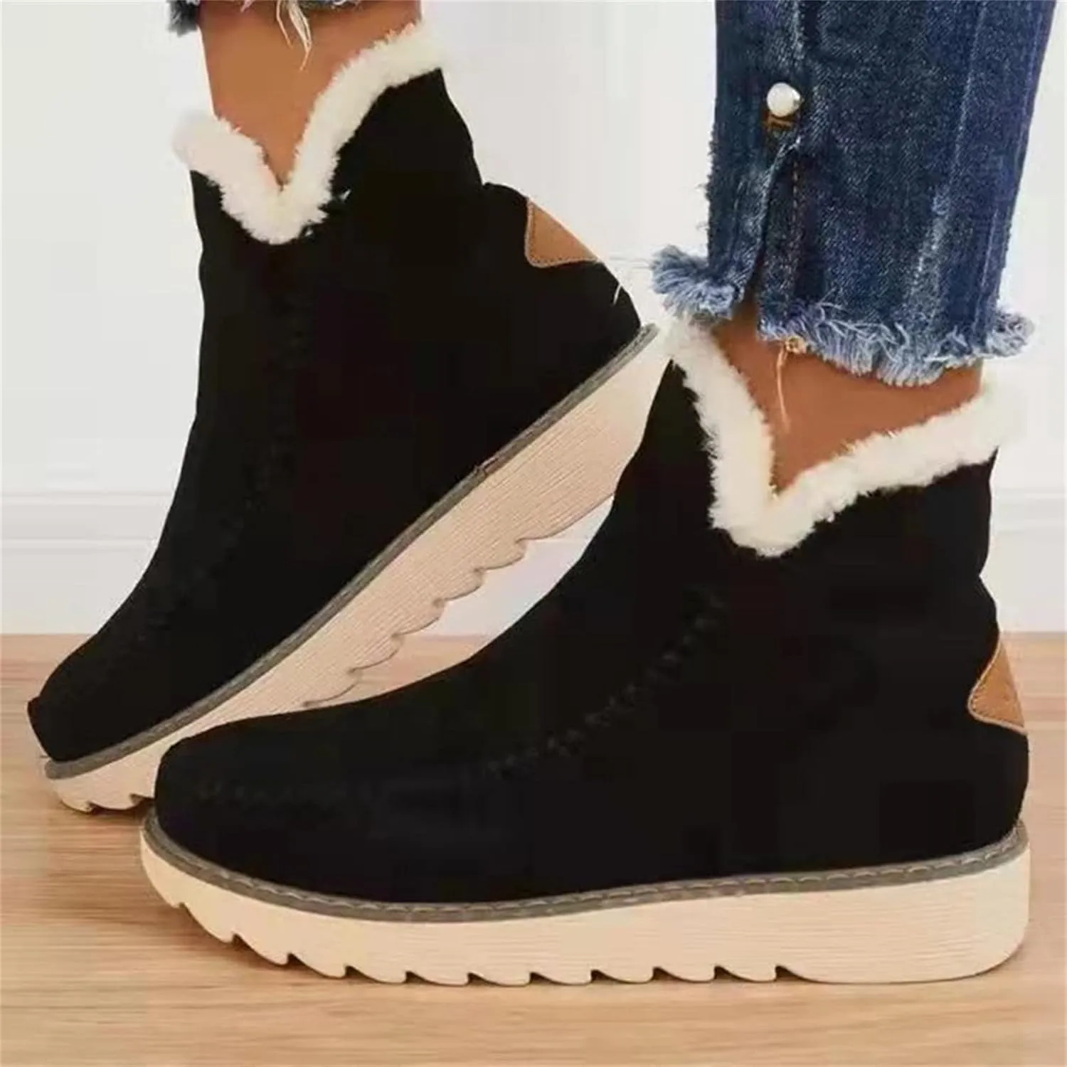 Ladmiple Snow Boots For Women Wide Width High-top Winter Boots Lace Up Warm Comfortable Outdoor Fur Lined Ankle Booties