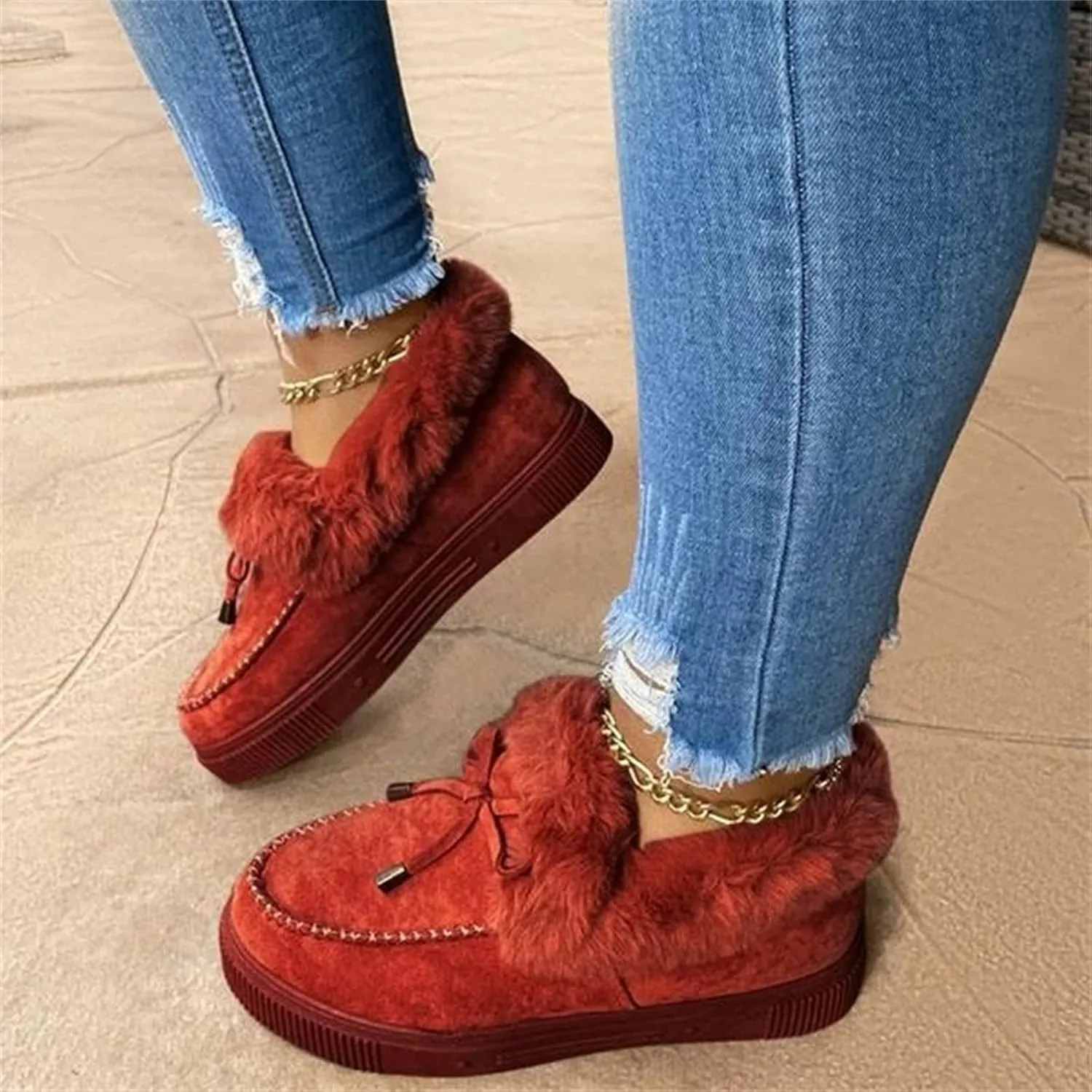 Ladmiple Snow Boots For Women Wide Width High-top Winter Boots Lace Up Warm Comfortable Outdoor Fur Lined Ankle Booties