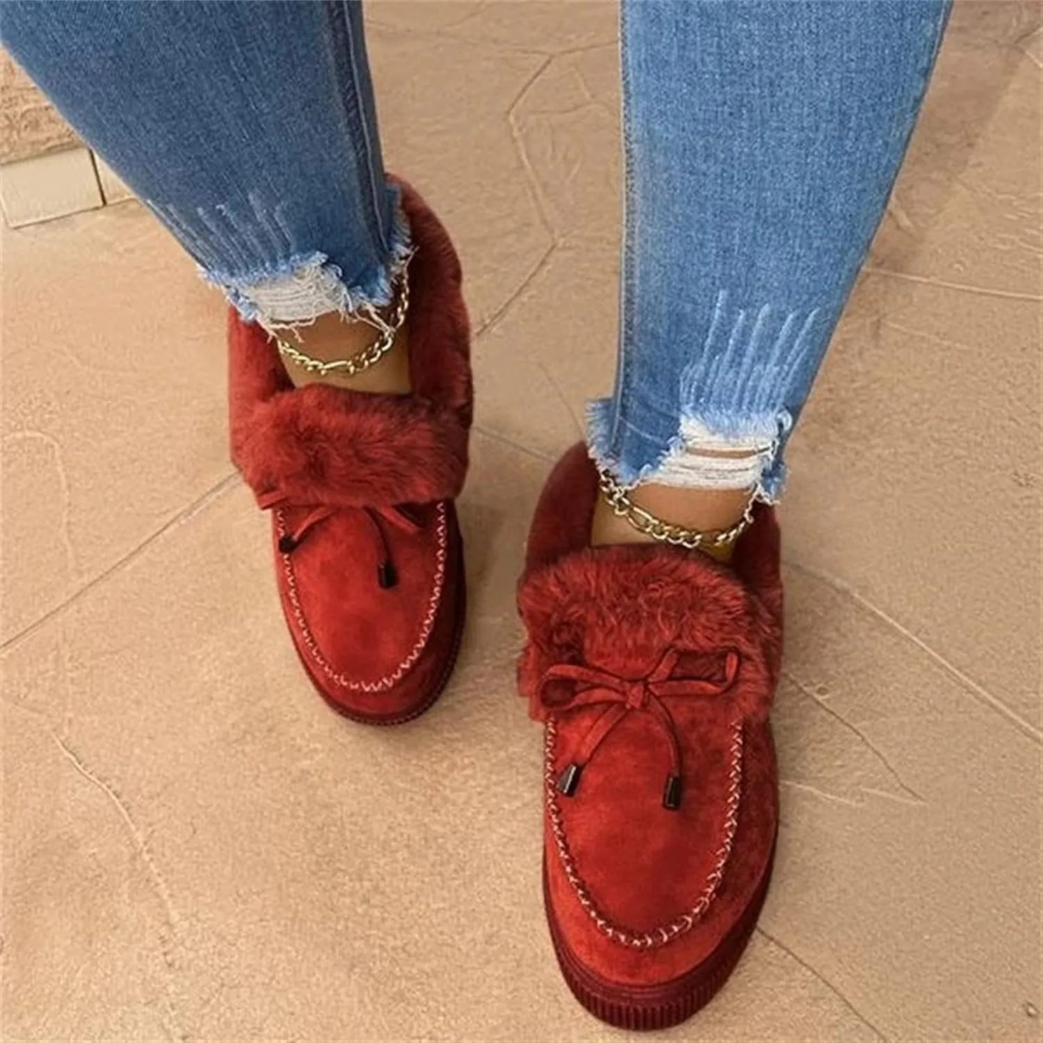 Ladmiple Snow Boots For Women Wide Width High-top Winter Boots Lace Up Warm Comfortable Outdoor Fur Lined Ankle Booties