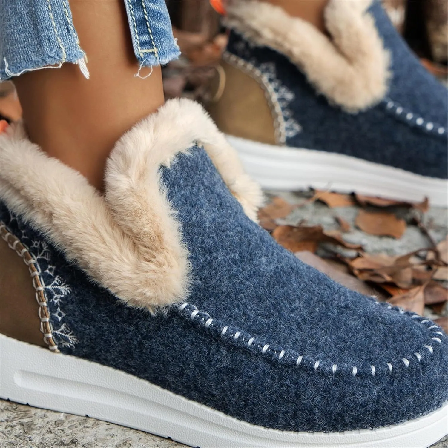 Ladmiple Winter Boots For Women 2024 Dressy Snow Boots Warm Fur Lined Anti-Slip Ankle Booties Slip On Warm Loafers Shoes