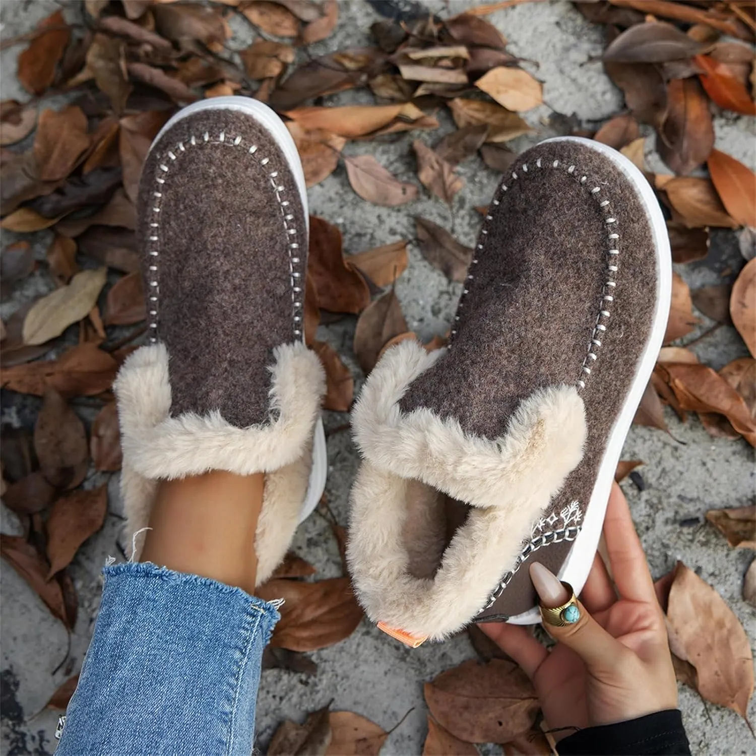 Ladmiple Winter Boots For Women 2024 Dressy Snow Boots Warm Fur Lined Anti-Slip Ankle Booties Slip On Warm Loafers Shoes